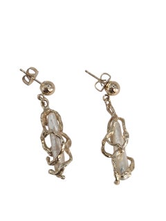 14K Yellow Gold Cradled Pearl Dangle Earrings #23857