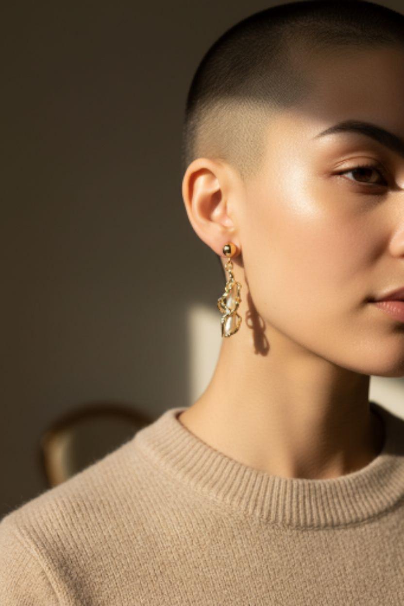 Taglio misto Orecchini pendenti con perle in oro giallo 14K #23857 in vendita