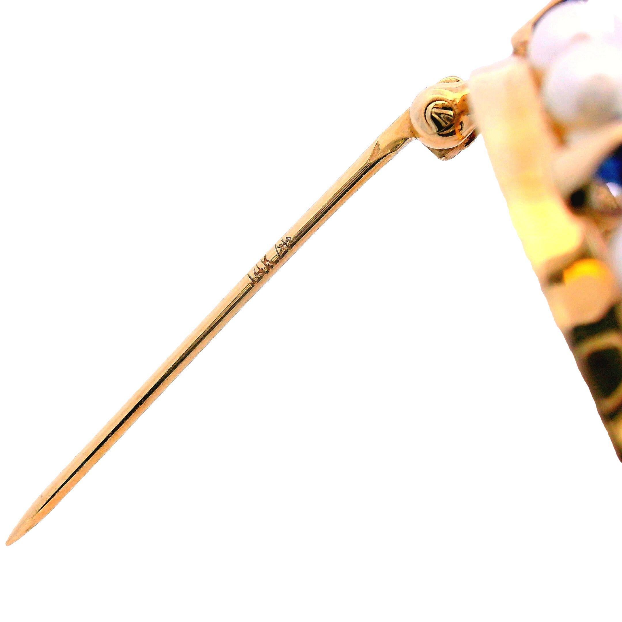 14K Gelbgold Craig Drake Königsblaue Saphir & Perlen Kreis Anstecknadel Ca. 1960er Jahre Damen im Angebot