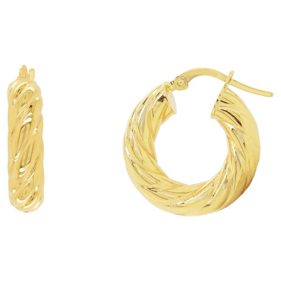 14k Yellow Gold Croissant Hoop Earrings For Sale