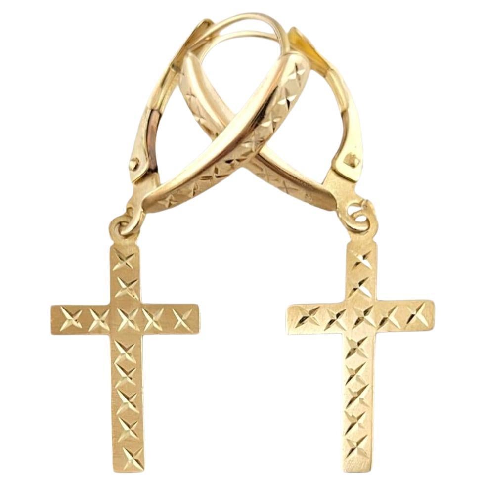 14K Yellow Gold Cross Dangle Earrings #14956 For Sale