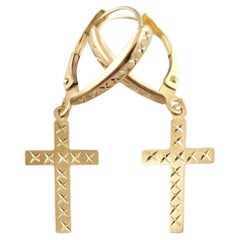 Vintage 14K Yellow Gold Cross Dangle Earrings #14956