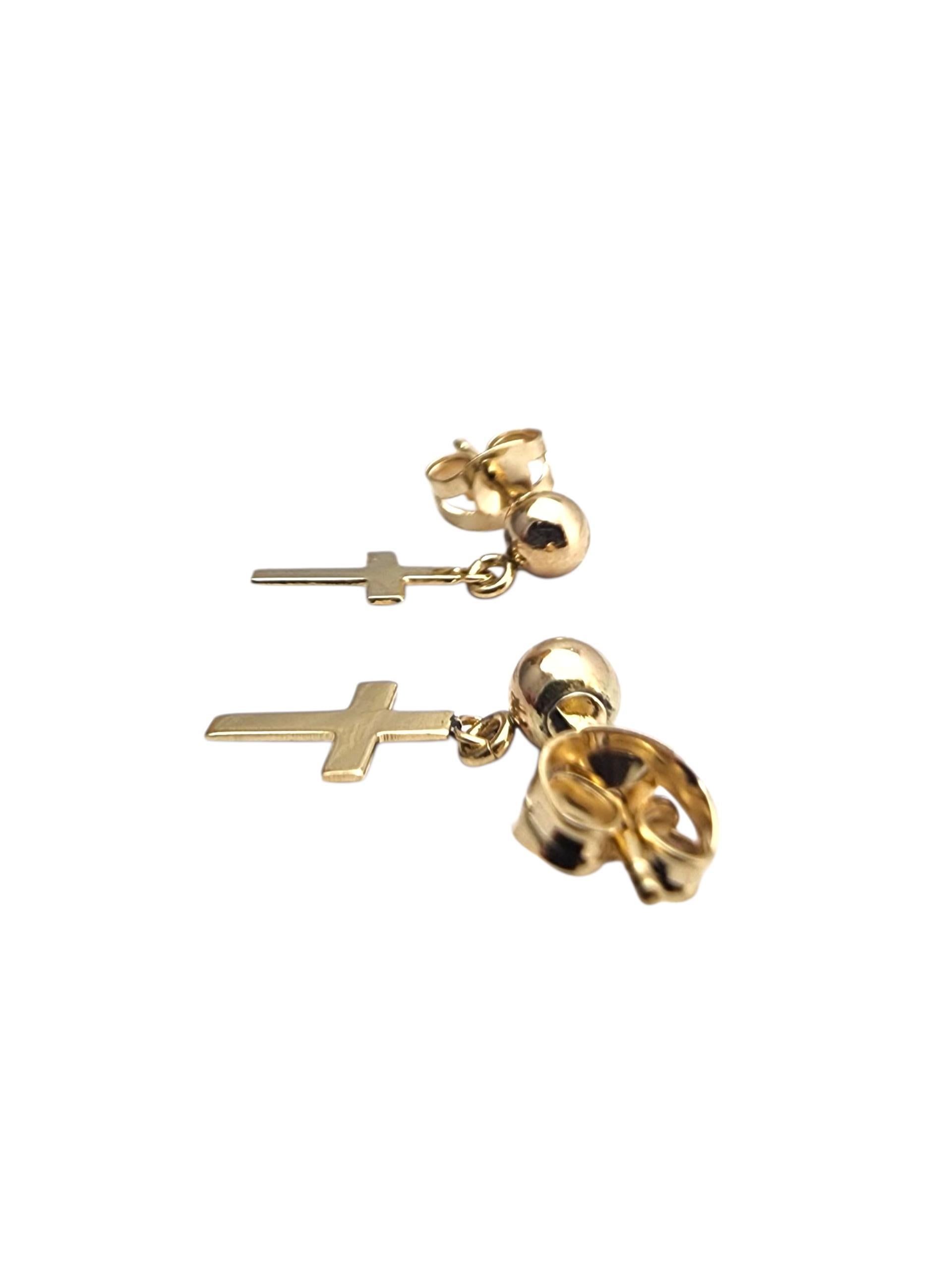14K Yellow Gold Cross Dangle Earrings #22848 For Sale 1