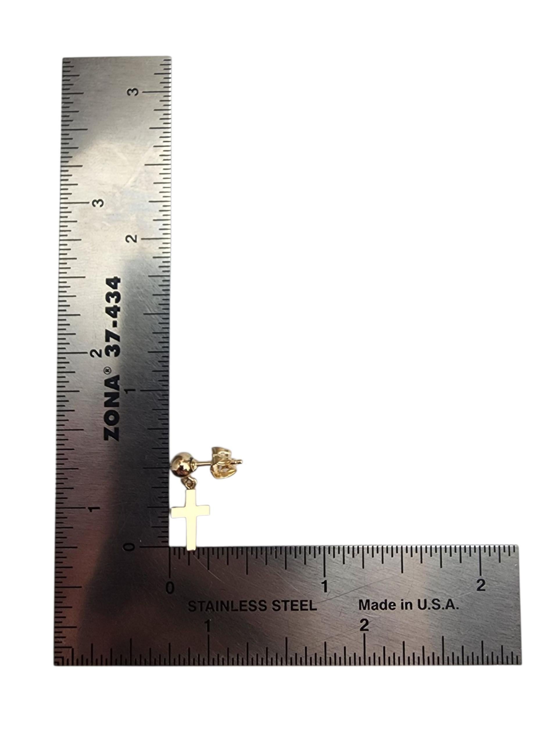 14K Yellow Gold Cross Dangle Earrings #22848 For Sale 2