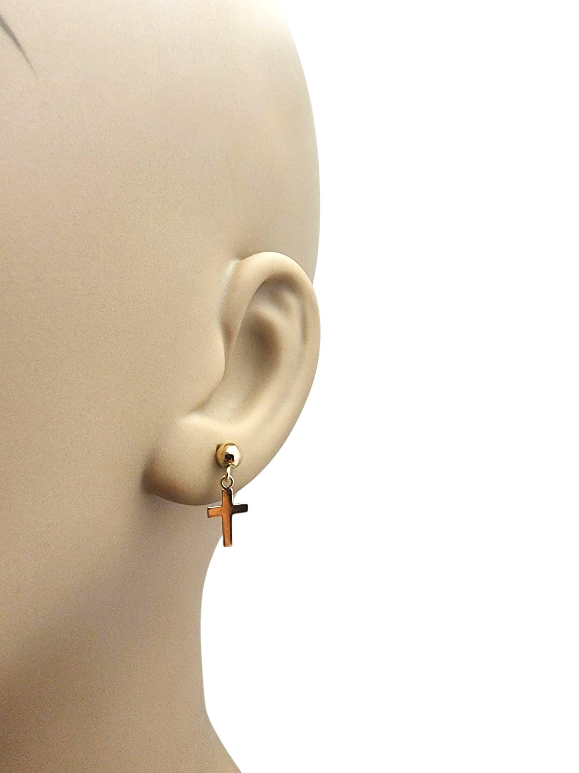 14K Yellow Gold Cross Dangle Earrings #22848 For Sale 3