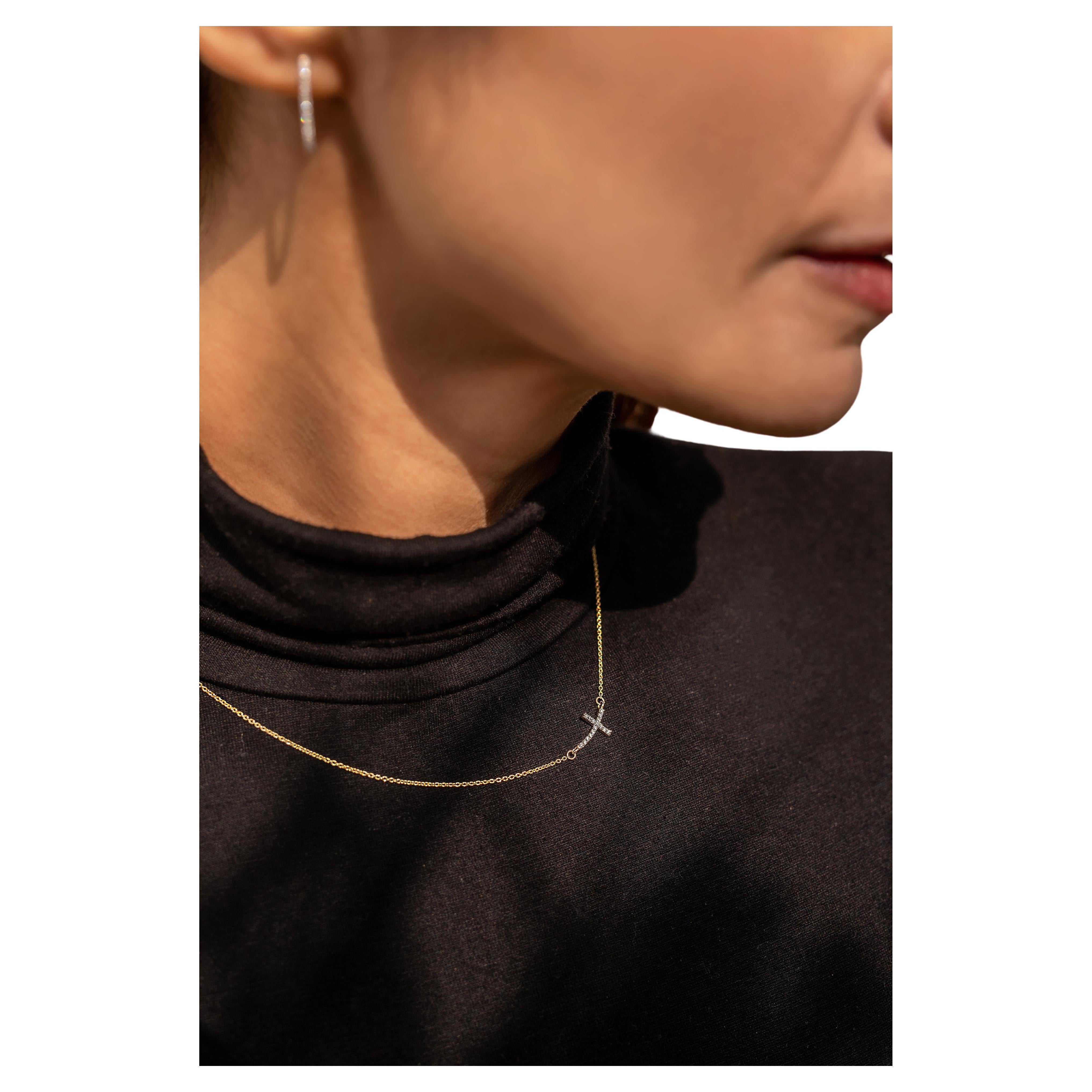 14k massives Gelbgold Zinn-Diamant-Kreuzkette Halskette