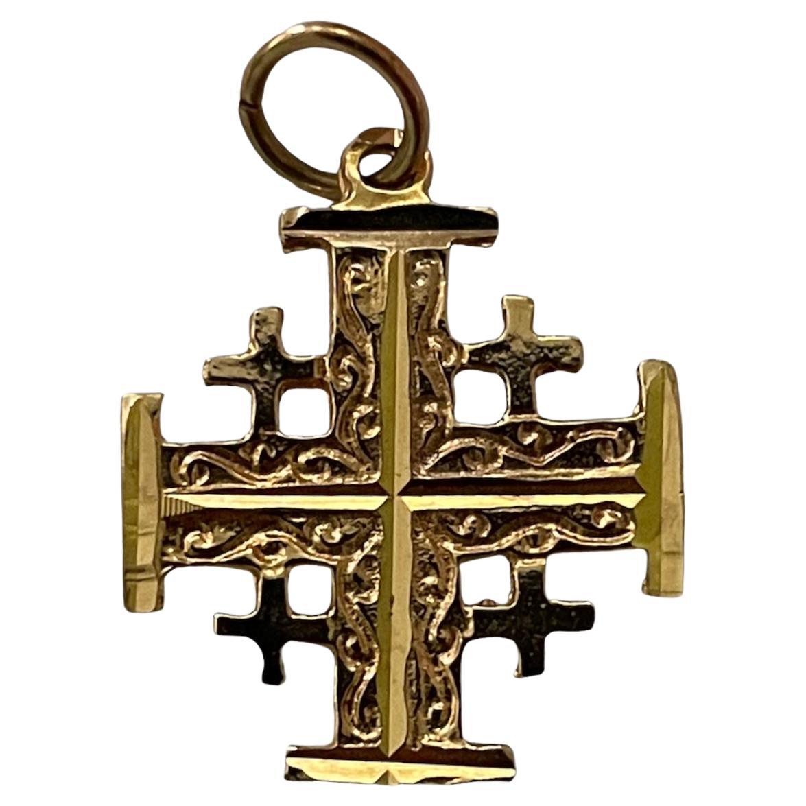 14k Yellow Gold Cross of Jerusalem For Sale