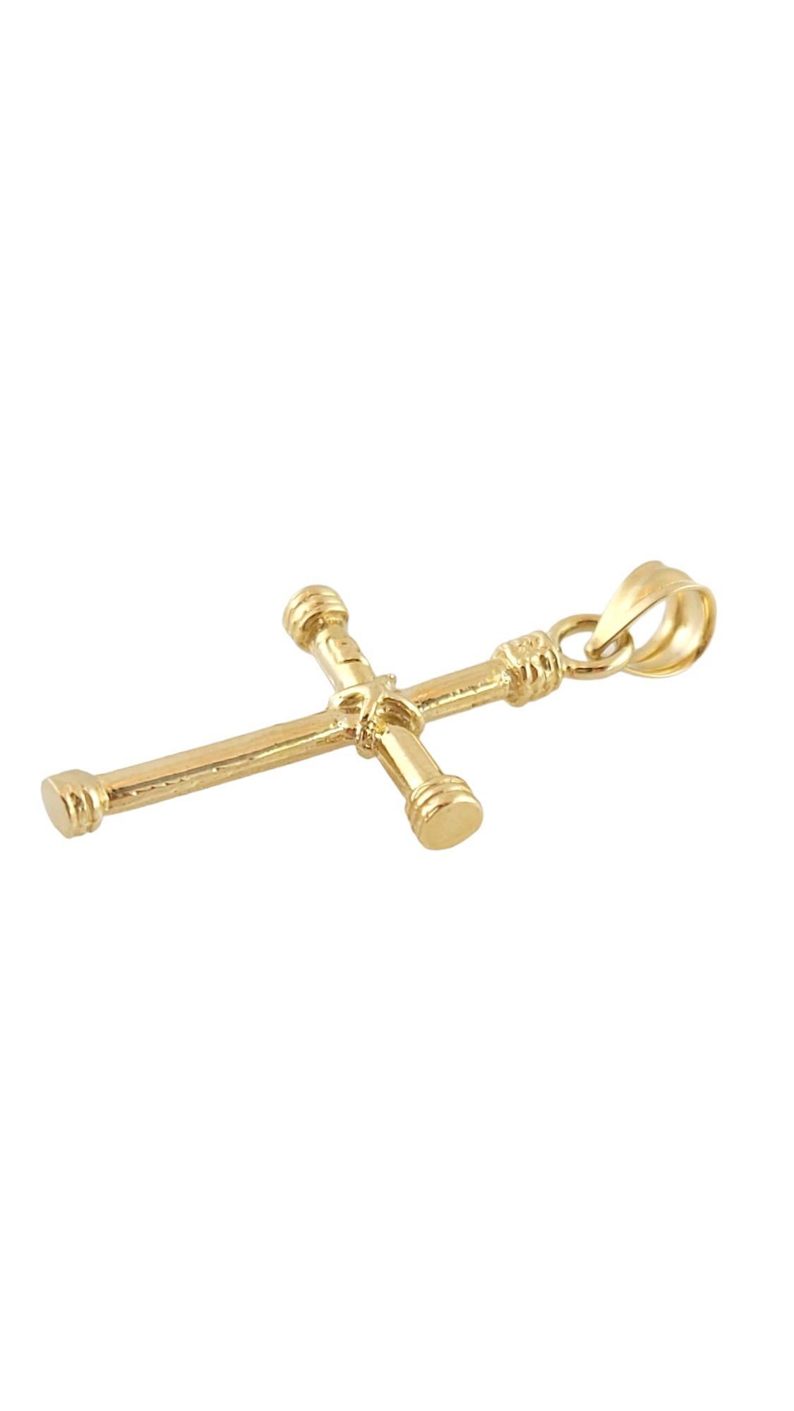 Beautiful 14K yellow gold cross pendant.

Dimensions: 25mm X 14mm (without bail)

Dimensions with bail: 29mm X 14mm

Weight:  1.4gr / 0.9 dwt

Hallmark: 14K OZ

Very good condition, professionally polished.

Will come packaged in a gift box and will