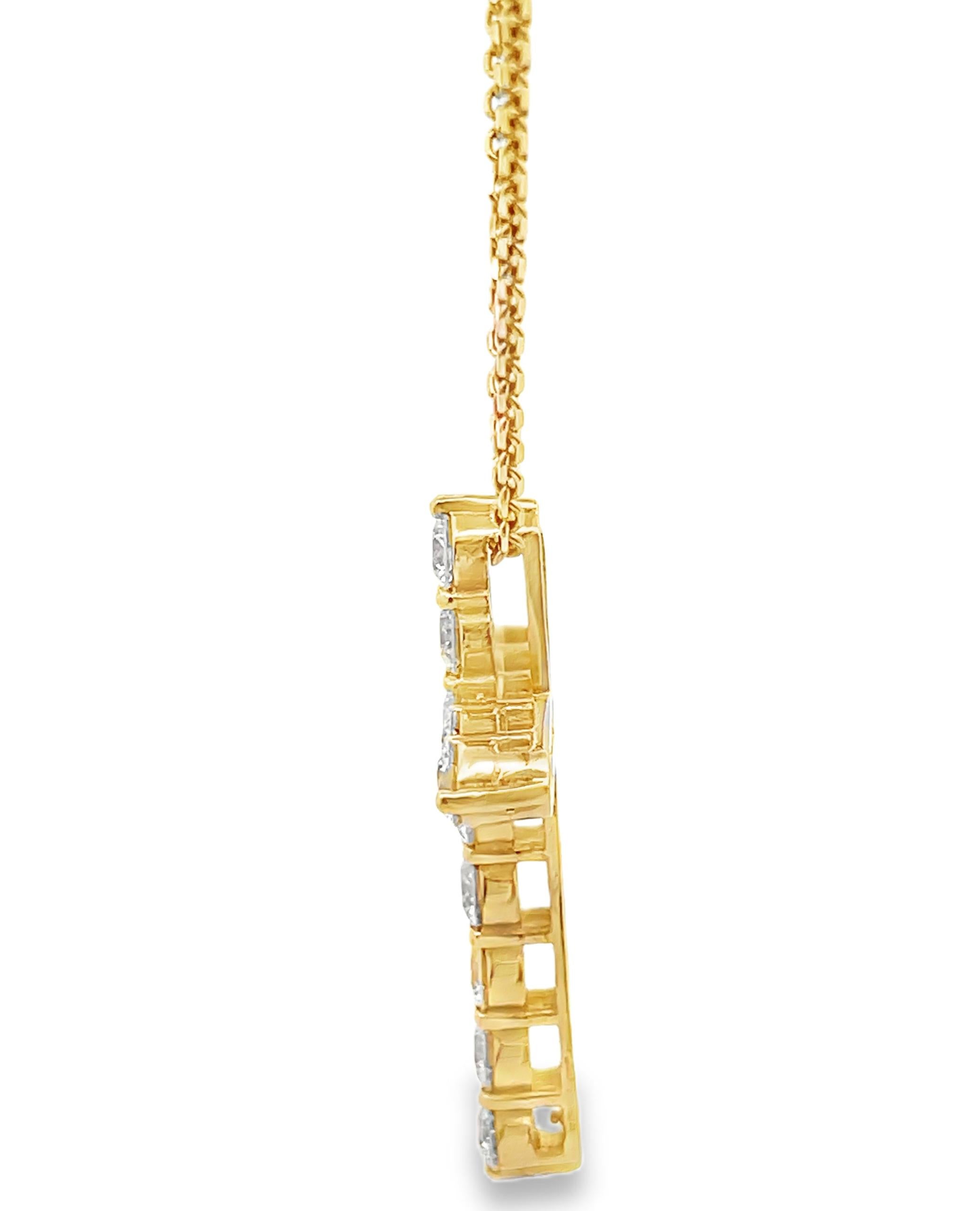 14K Gelbgold Kreuz-Anhänger Halskette mit runden Diamanten 2,02 Karat (Rundschliff) im Angebot
