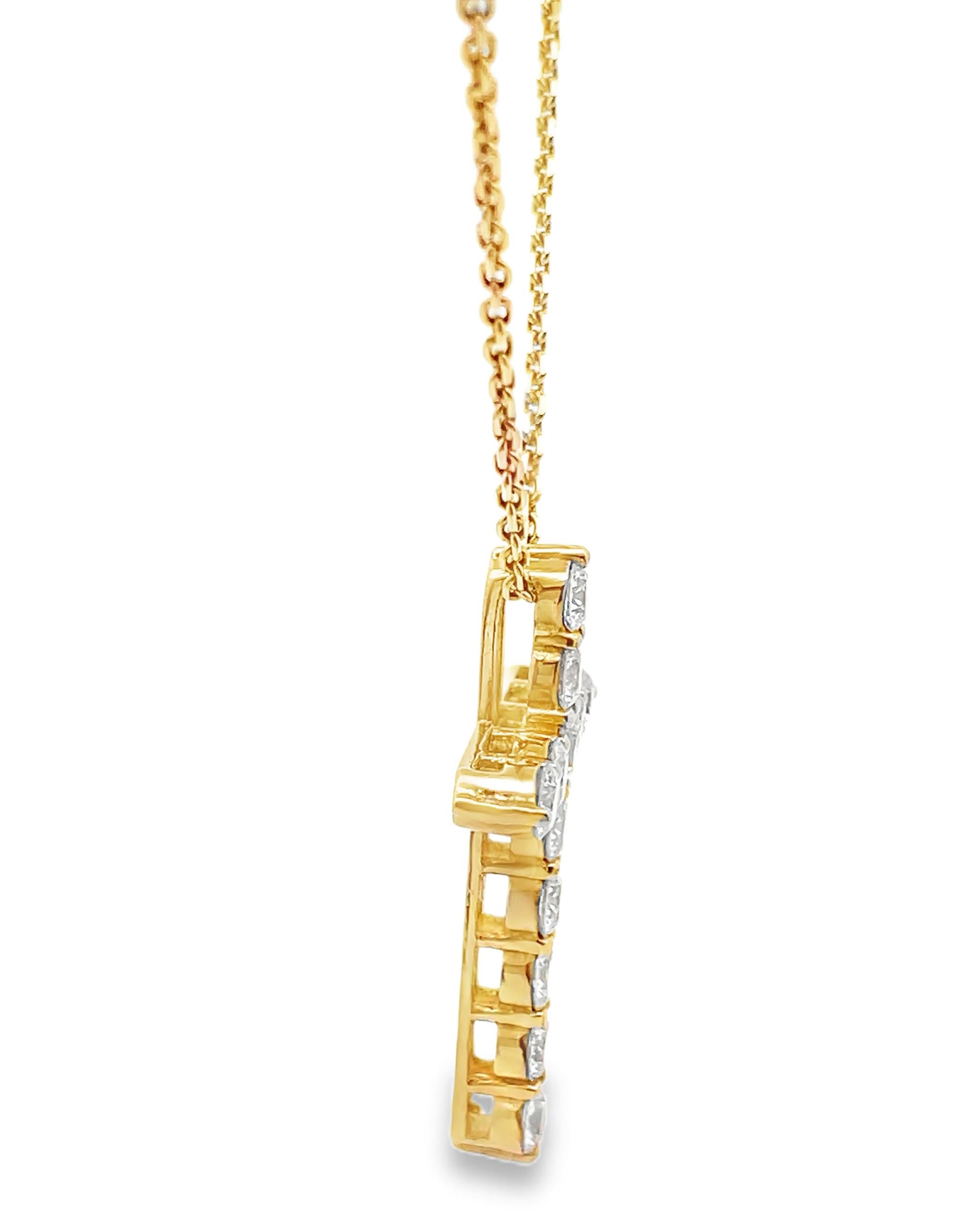 14K Gelbgold Kreuz-Anhänger Halskette mit runden Diamanten 2,02 Karat Damen im Angebot