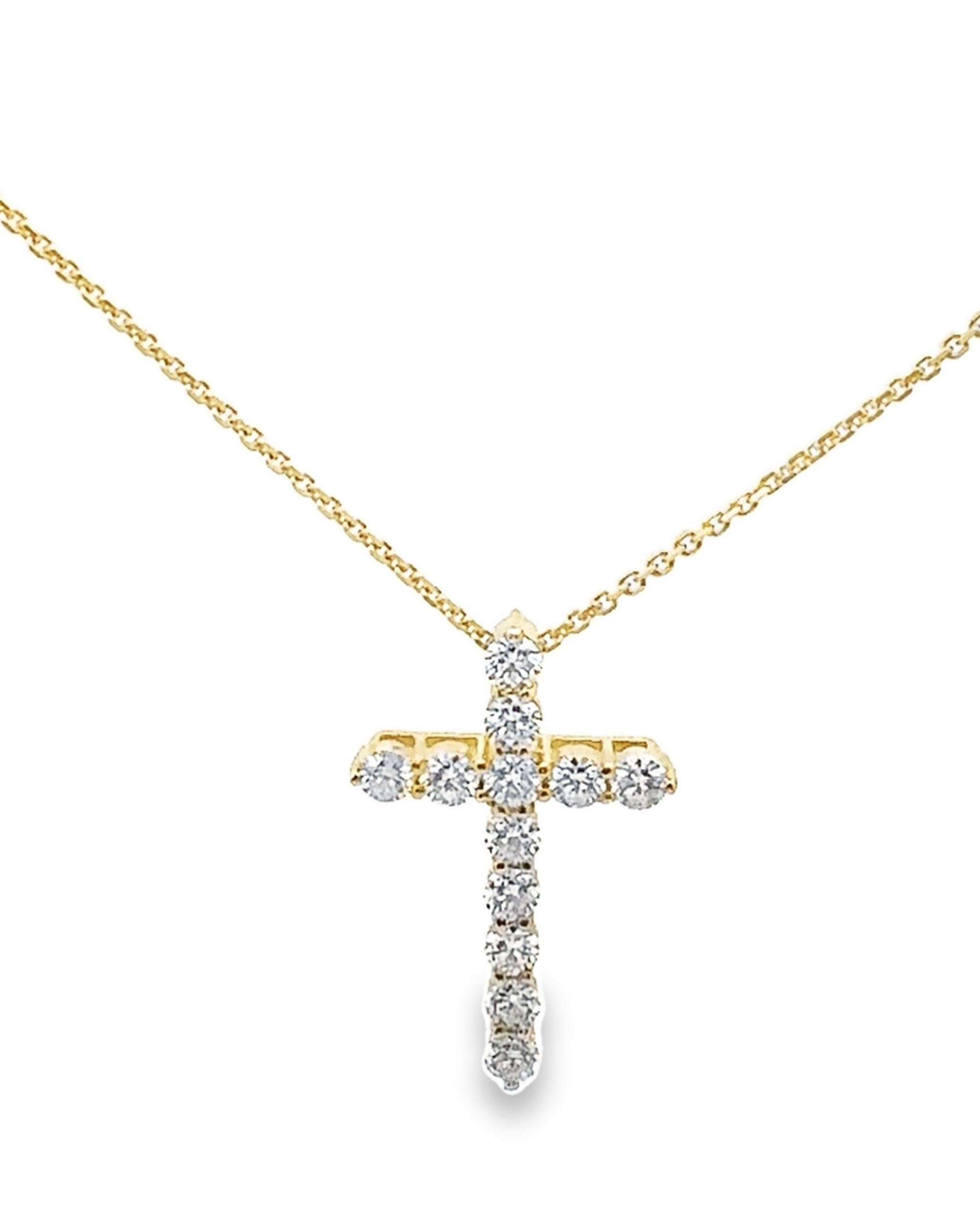 14K Gelbgold Kreuz-Anhänger Halskette mit runden Diamanten 2,02 Karat im Angebot 1