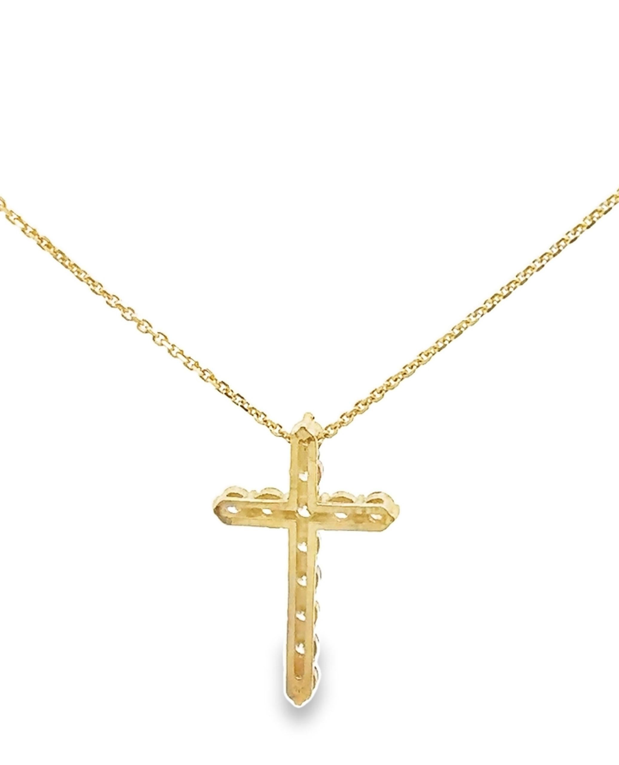 14K Gelbgold Kreuz-Anhänger Halskette mit runden Diamanten 2,02 Karat im Angebot 2