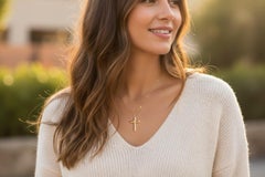 14K Yellow Gold Cross Pendant with Diamond and Chain