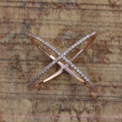 14k Yellow Gold Cross Ring Natural Pave Diamond Ring Unique Gift For Women.