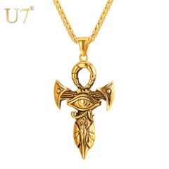14 Karat Gold Cross The eye of Horus Ankh Necklace Ancient Egyptian Religion