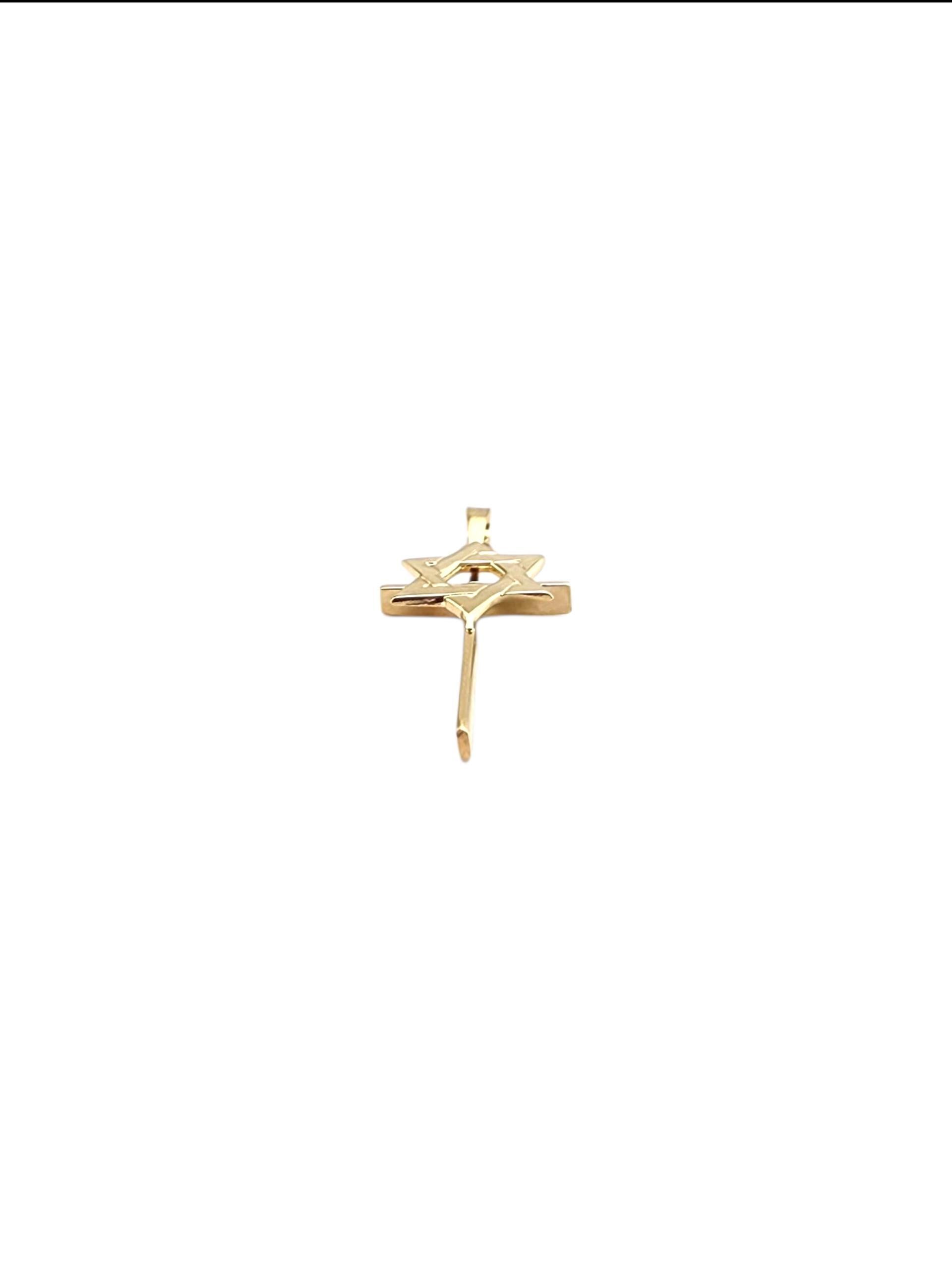De las mujeres Colgante Cruz de oro amarillo de 14 quilates con estrella judía #22376 en venta