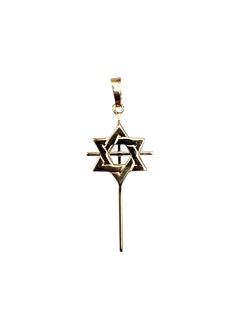 14K Yellow Gold Cross with Jewish Star Pendant #22376