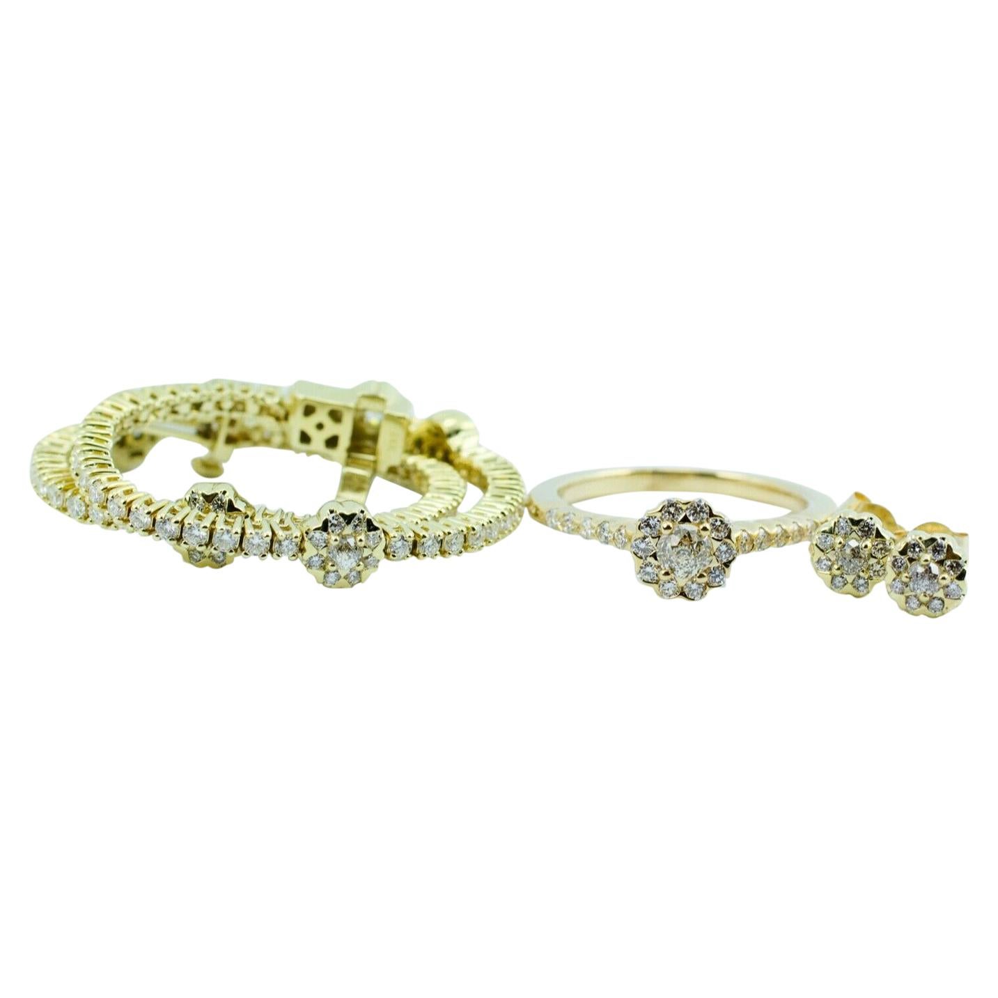 14 Karat Gold Crown of Light Diamond Set Including Bracelet Ring and Earrings
