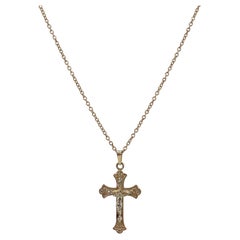 14K Yellow Gold Crucifix Pendant Necklace 
