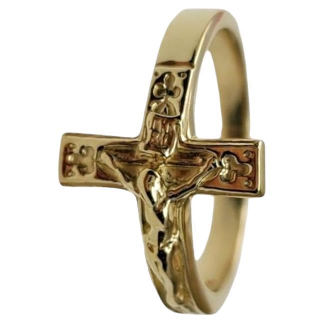 14K Yellow Gold Crucifix Ring #16592 For Sale