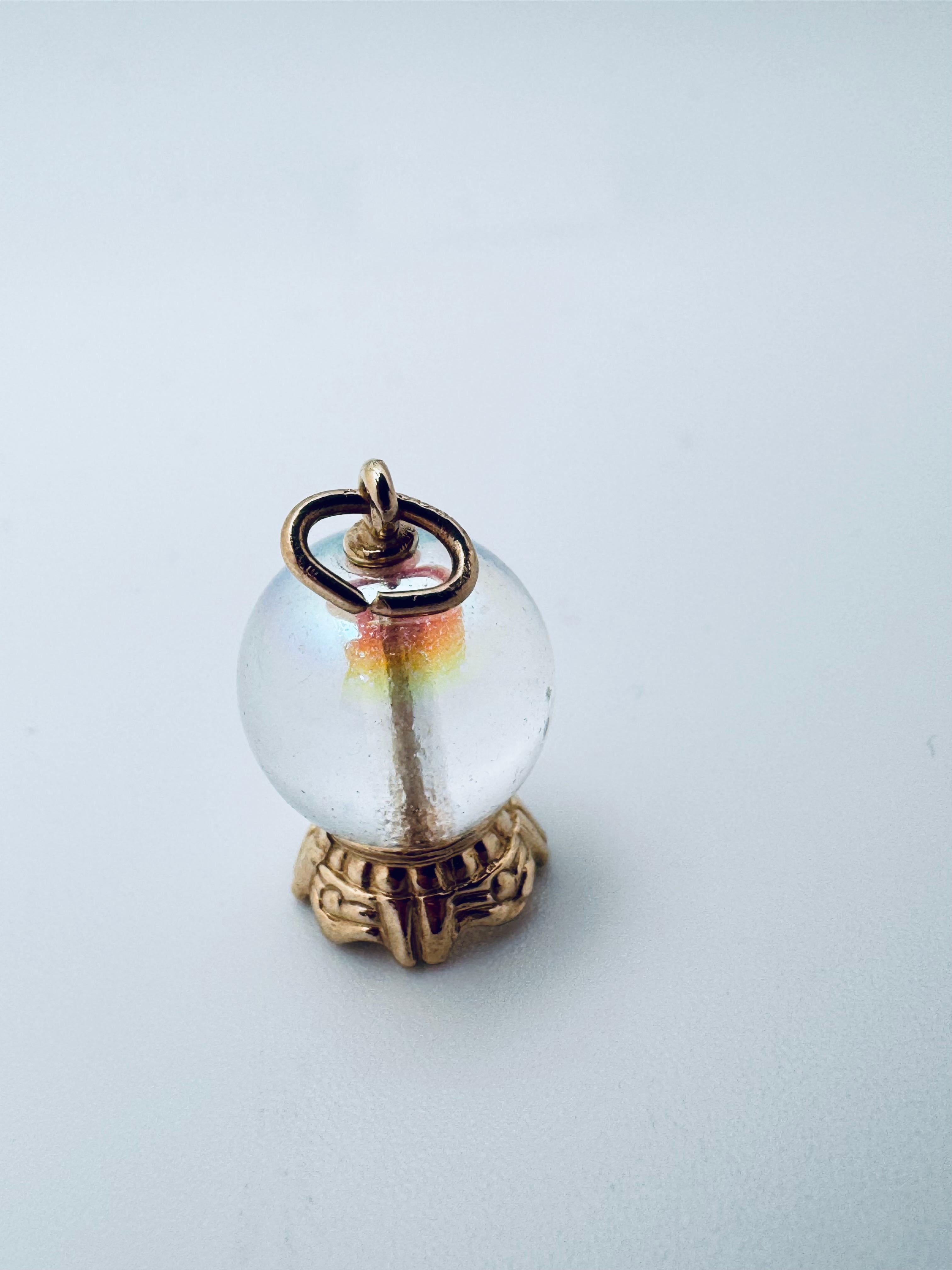 da uomo o donna Ciondolo a forma di sfera di cristallo in oro giallo 14K in vendita