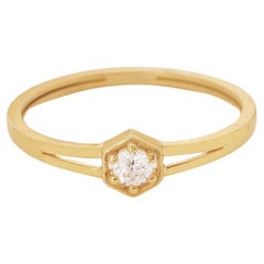 14k Yellow gold Moissanite Minimalist Vintage ring  Anniversary Gift For Her.