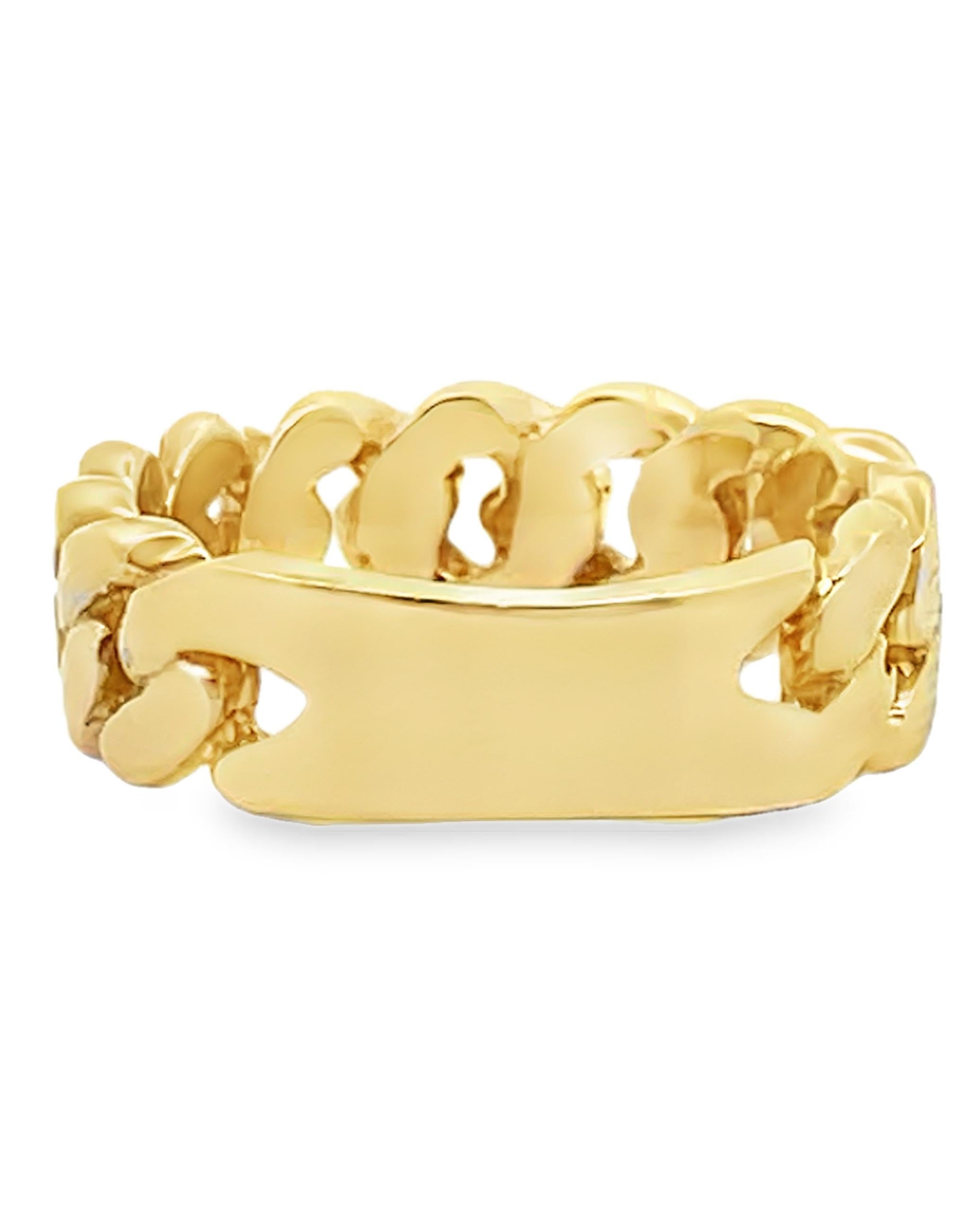 Contemporain Bague à maillons cubains en or jaune 14K, largeur 7 millimètres en vente