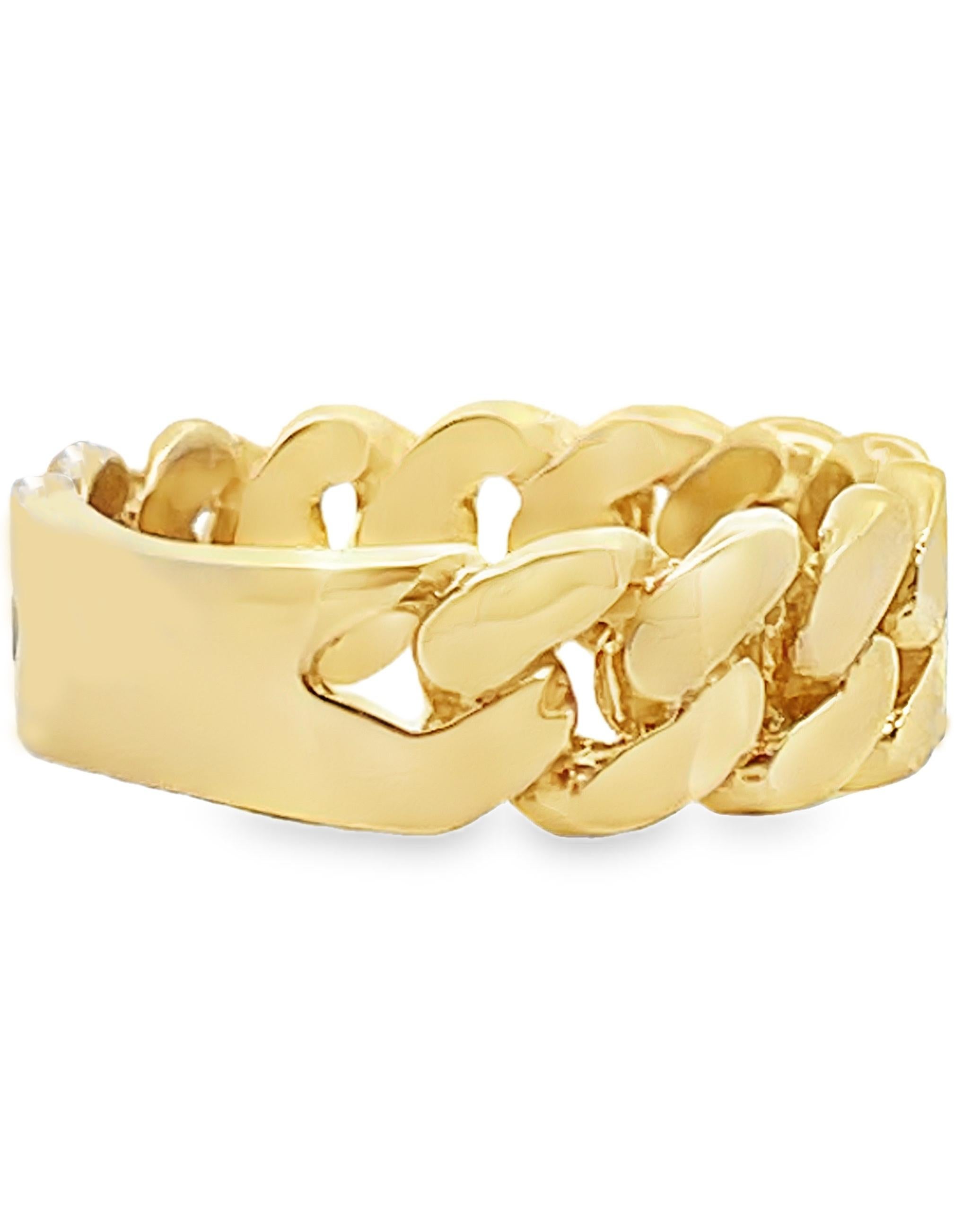 Bague à maillons cubains en or jaune 14K, largeur 7 millimètres Neuf - En vente à Old Tappan, NJ