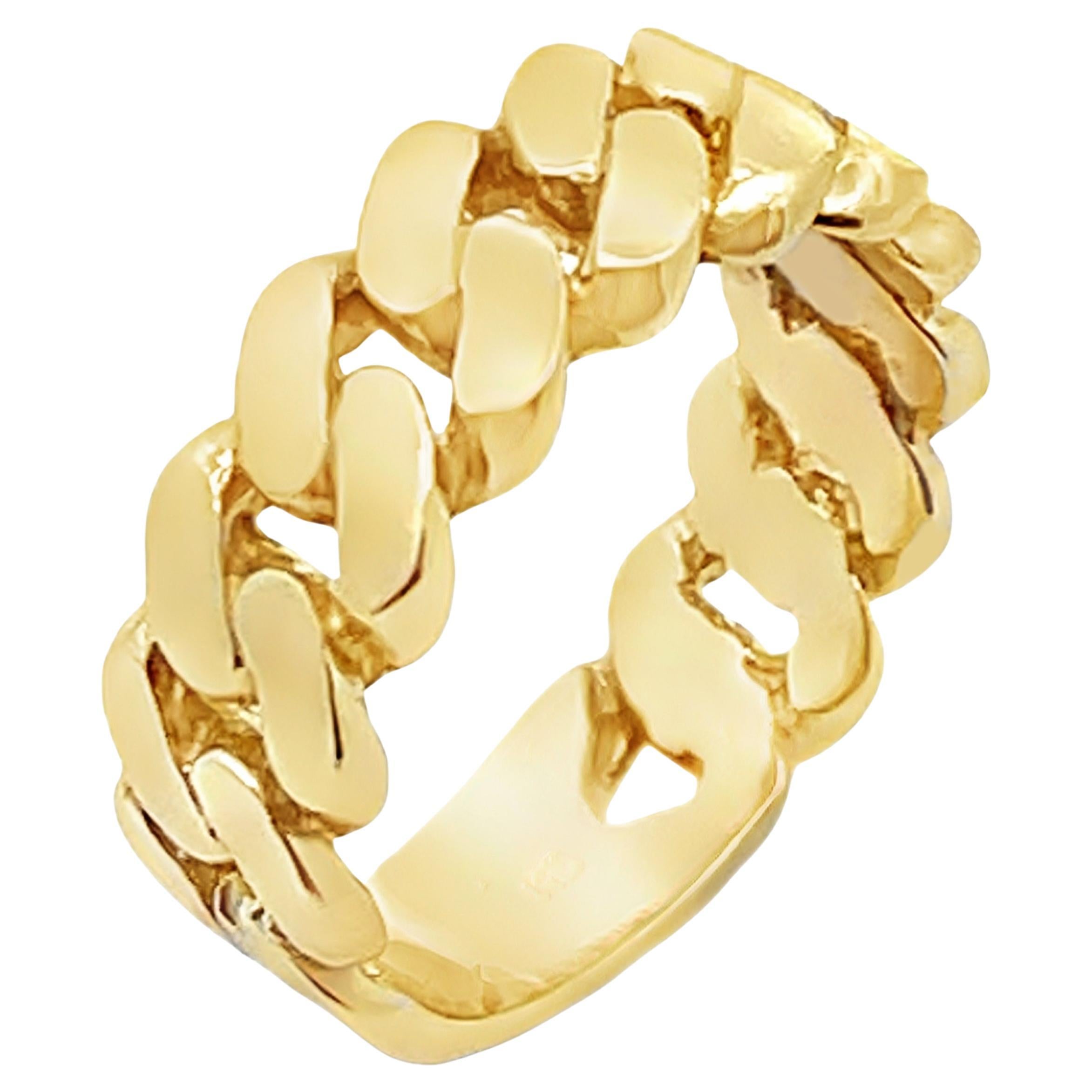 Bague à maillons cubains en or jaune 14K, largeur 7 millimètres en vente