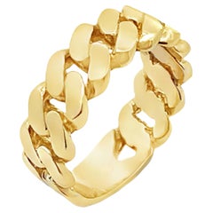 14K Yellow Gold Cuban Chain Link Ring 7 Millimeter Wide