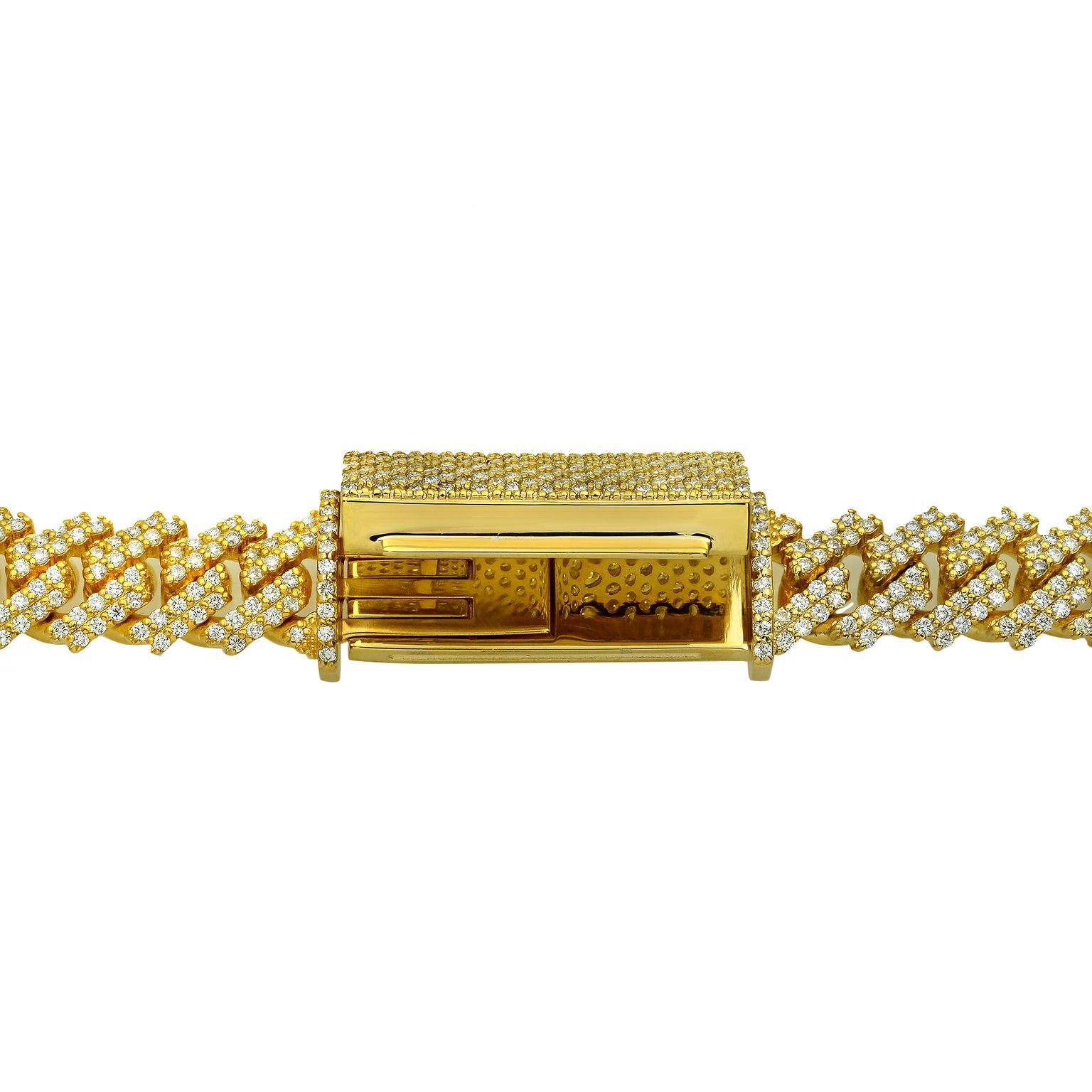 Modern 14 Karat Yellow Gold Cuban Link Pavé Diamonds Unisex Necklace 15.66 Carat For Sale