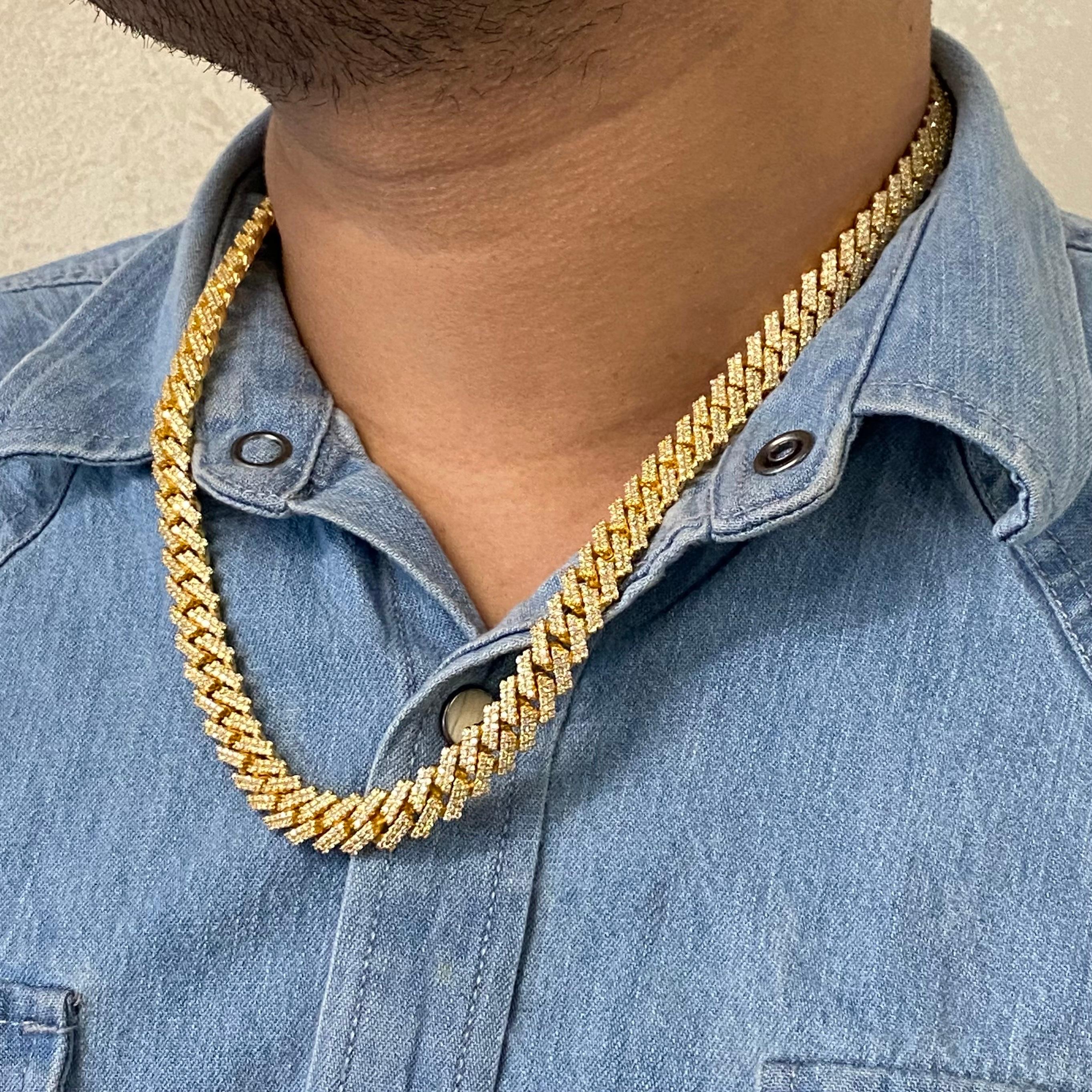 Collier unisexe en or jaune 14 carats à maillons cubains pavés de diamants 15,66 carats Neuf - En vente à New York, NY
