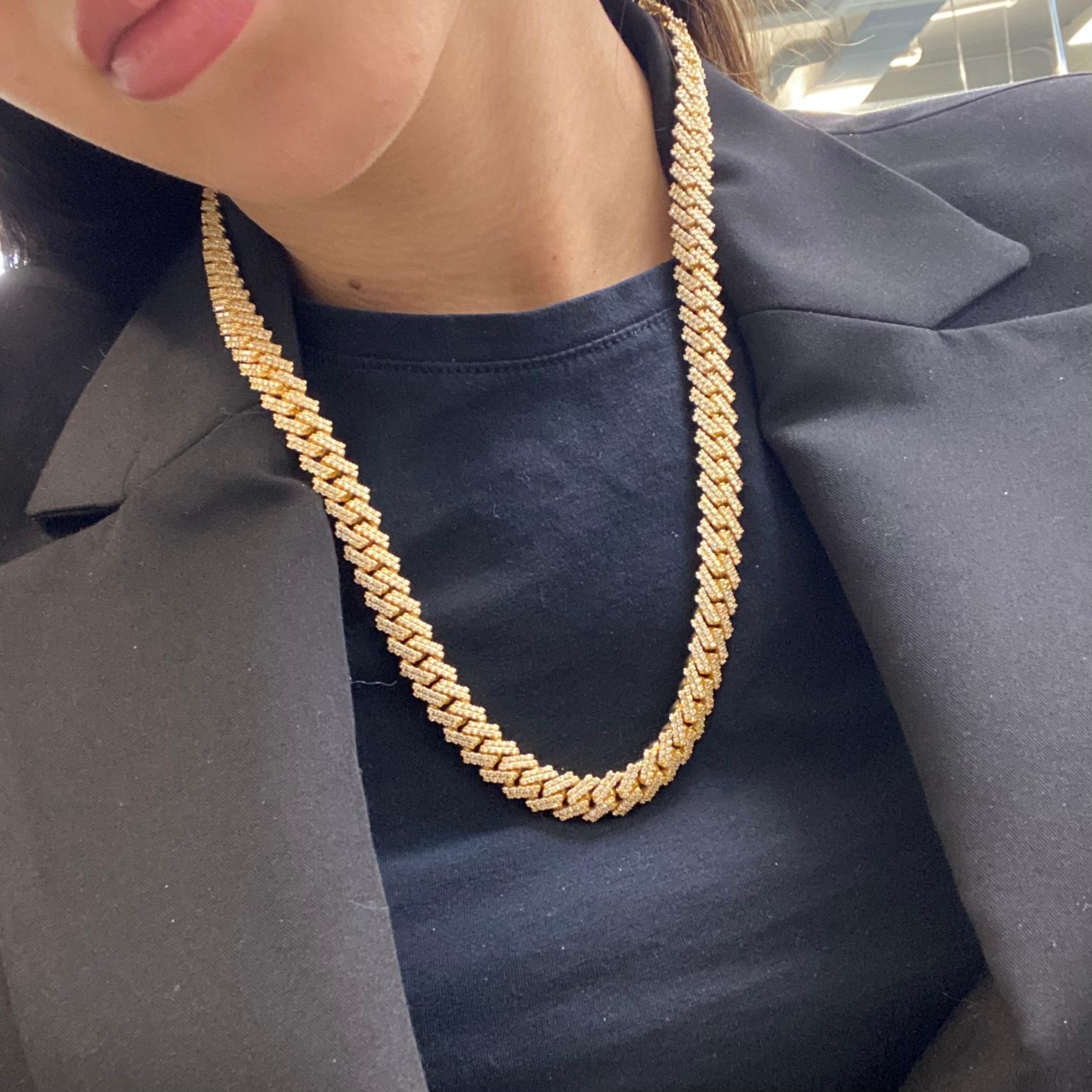 14 Karat Yellow Gold Cuban Link Pavé Diamonds Unisex Necklace 15.66 Carat In New Condition For Sale In New York, NY