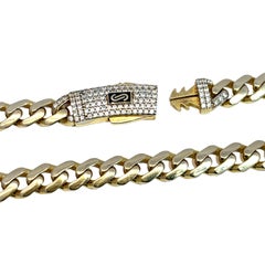 14k Yellow Gold Cuban Monaco Chain Necklace with Diamond Clasp