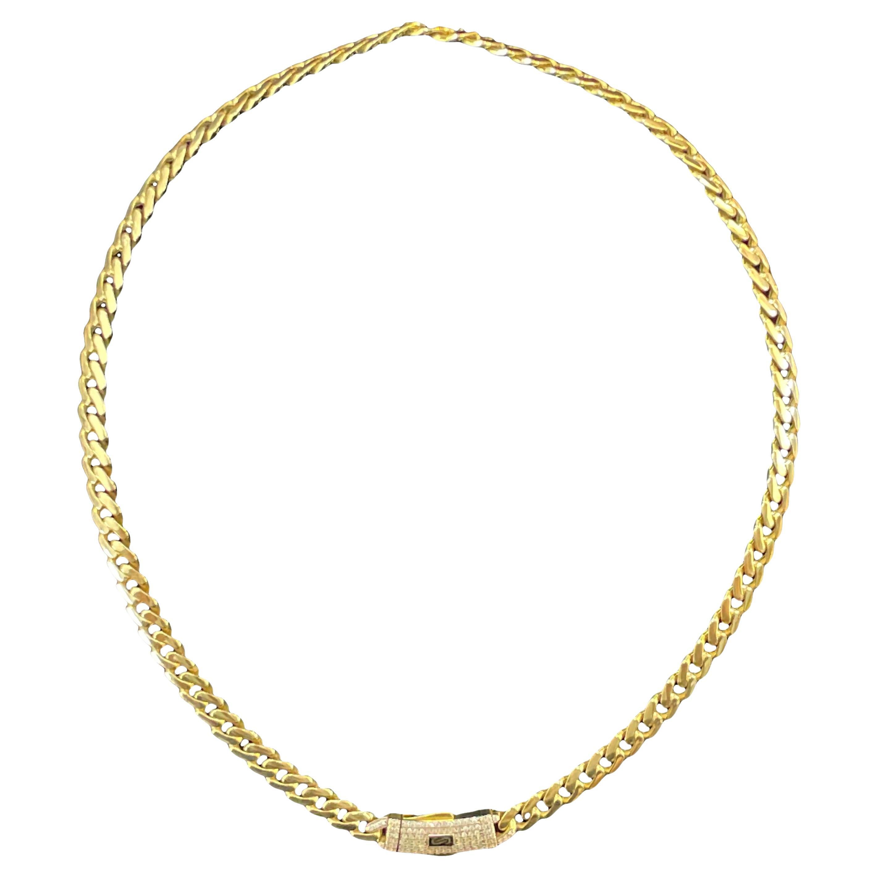 14k Yellow Gold Cuban Monaco Chain Necklace with Diamond Clasp