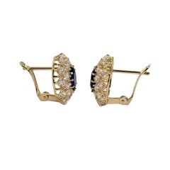 14K Yellow Gold Cubic Zirconia Blue Stone Oval Halo Earrings #25759