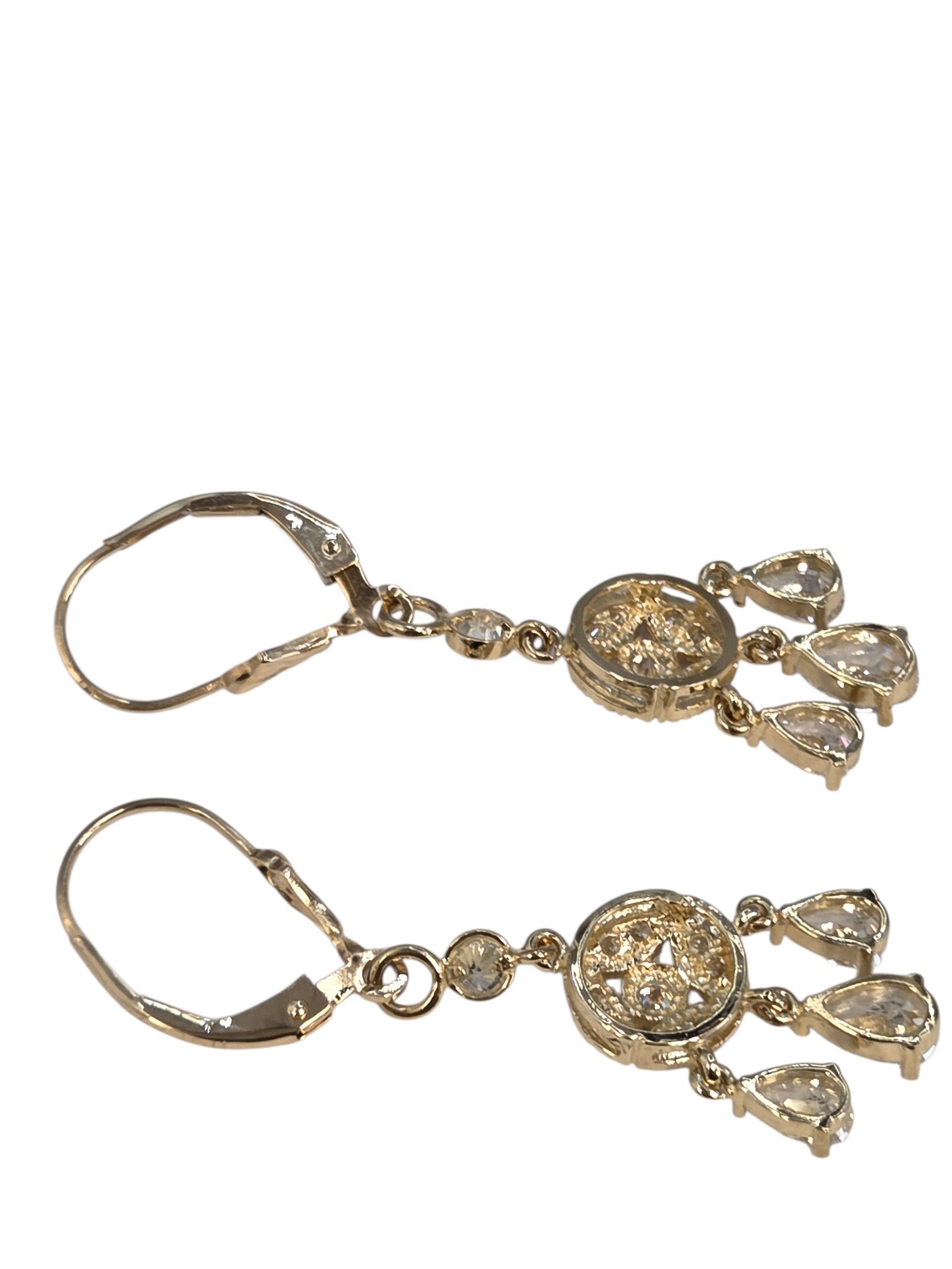 Donna 14K Yellow Gold Cubic Zirconia Dangle Earrings #23882 in vendita