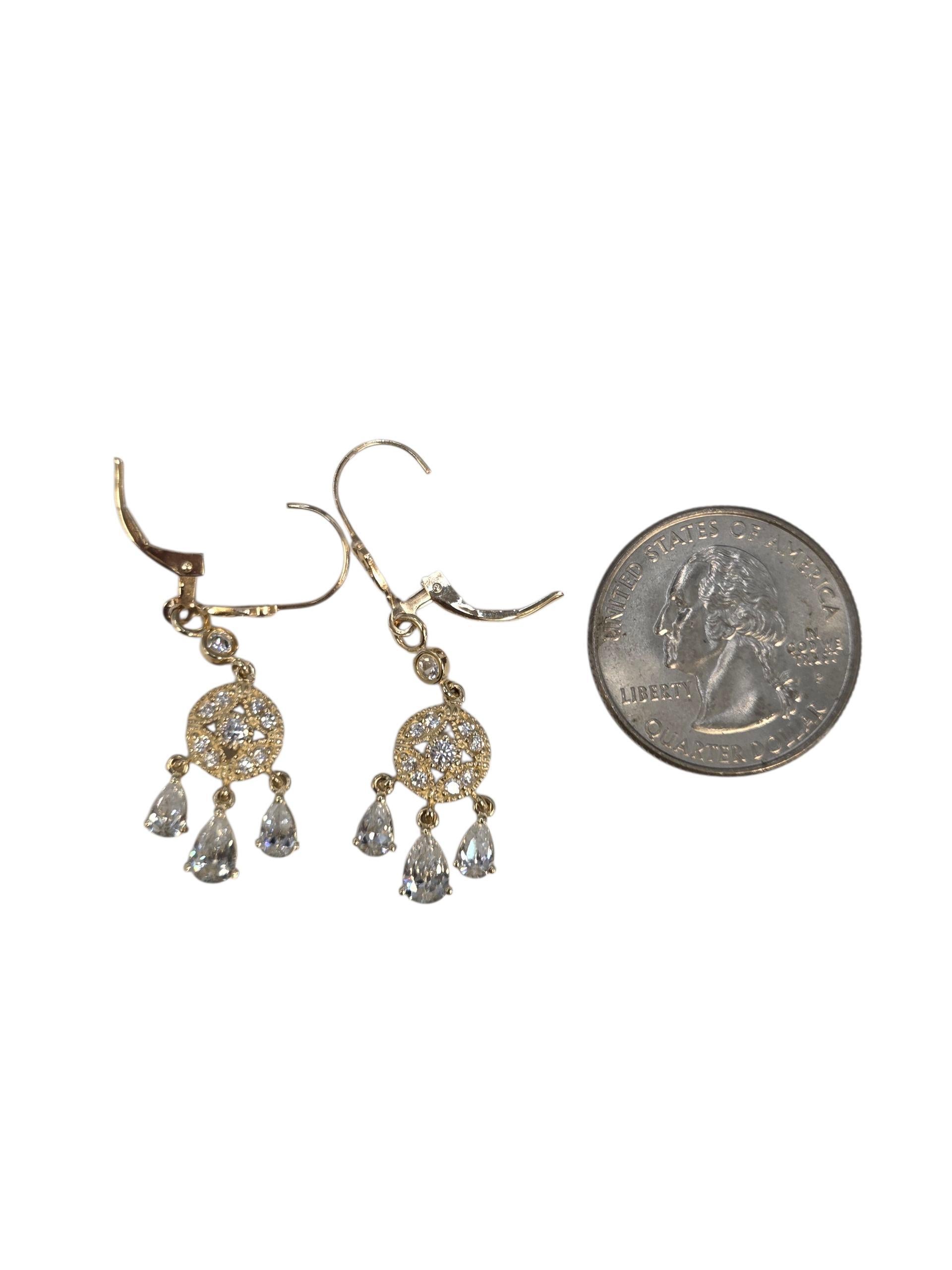 14K Yellow Gold Cubic Zirconia Dangle Earrings #23882 in vendita 2