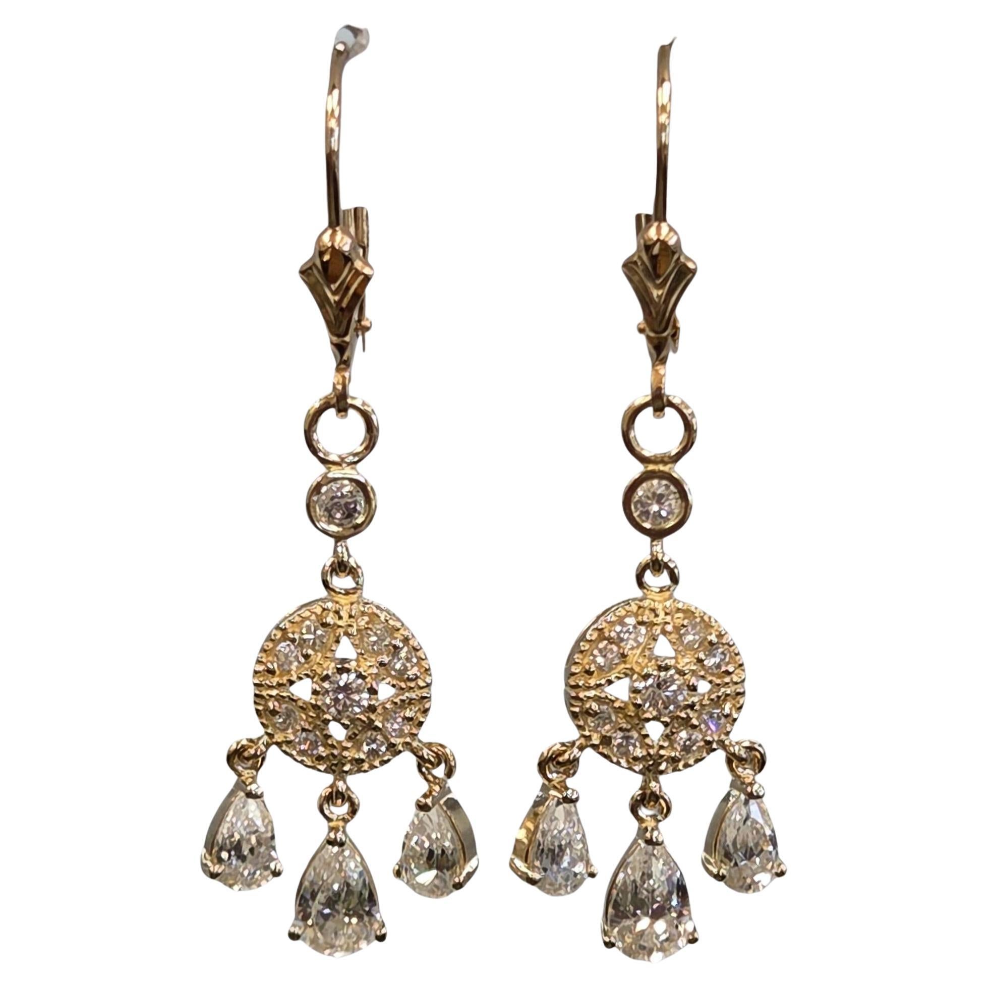 14K Yellow Gold Cubic Zirconia Dangle Earrings #23882