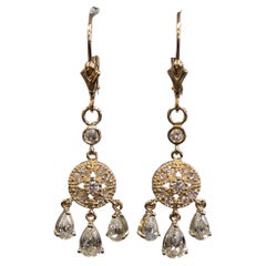 14K Yellow Gold Cubic Zirconia Dangle Earrings #23882