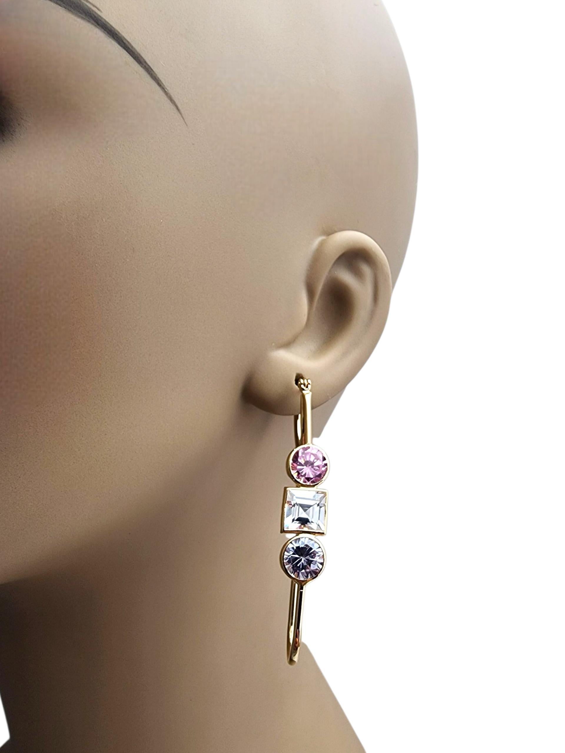 Pendientes de aro ovalados con circonita cúbica de oro amarillo de 14 quilates #22743 en venta 3