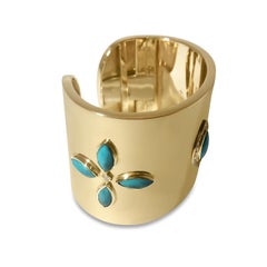 14K Yellow Gold Cuff with 24 Round Diamonds 0.60 Carat and 9 Turquoise by Manart
