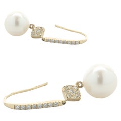 14k Yellow Gold Cultured Freshwater Pearl and Diamond Loop through Drop Earrings 14k Yellow Gold Cultured Freshwater Pearl and Diamond Loop through Drop Earrings