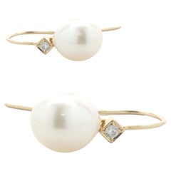 14k Yellow Gold Cultured Freshwater Pearl and Diamond Loop Through Drop Earrings 14k Yellow Gold Cultured Freshwater Pearl and Diamond Loop Through Drop Earrings