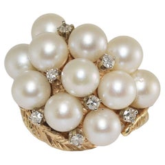 14K Yellow Gold Cultured Pearl and Diamond Ring