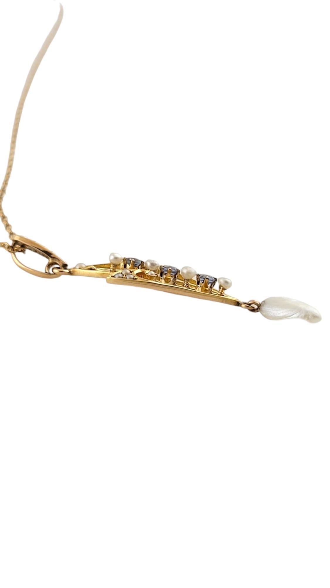 14K Yellow Gold Cultured Seed & Baroque Pearls with Blue Spinels Necklace #18096 In Good Condition For Sale In Washington Depot, CT
