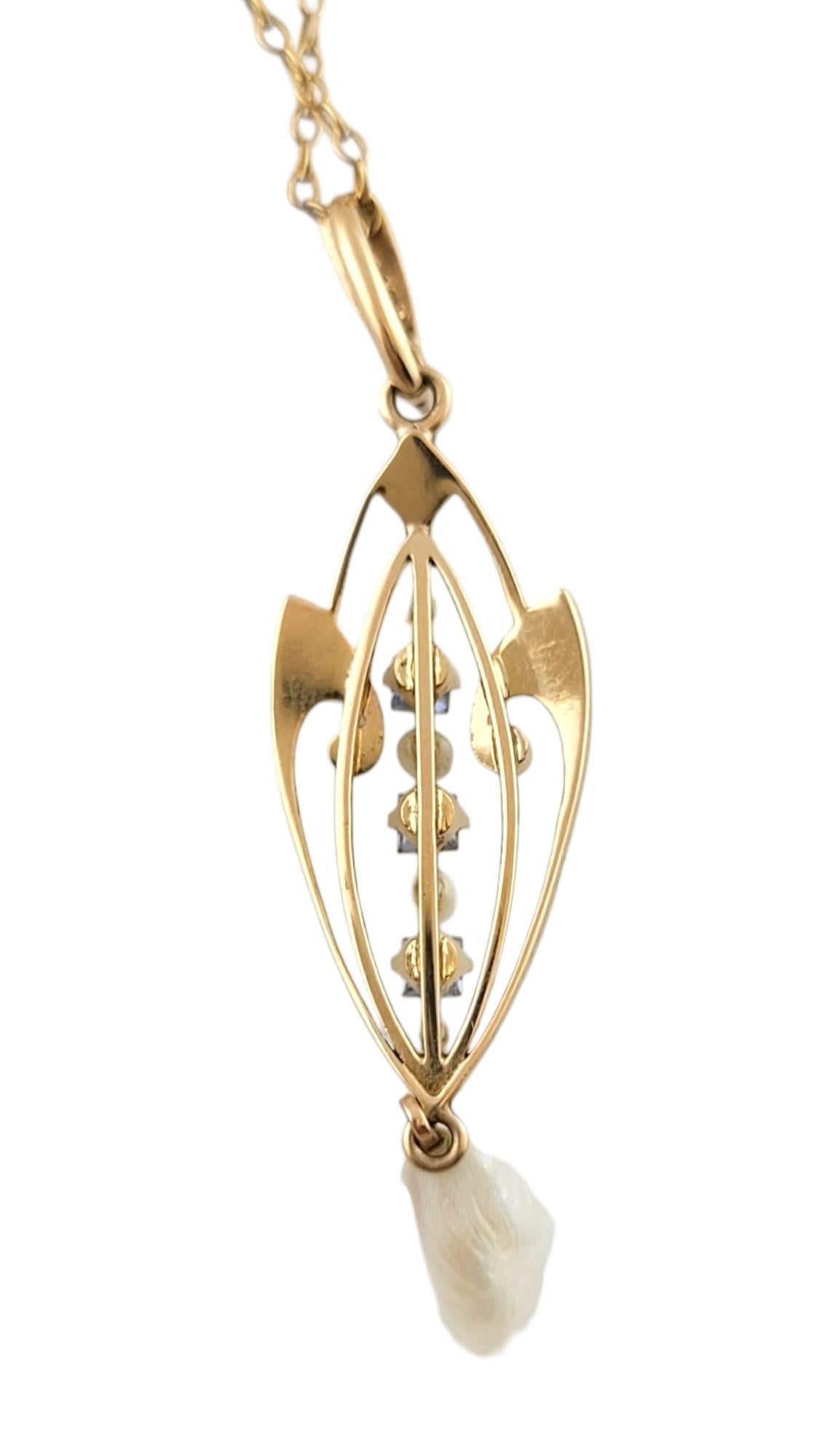 Women's 14K Yellow Gold Cultured Seed & Baroque Pearls with Blue Spinels Necklace #18096 For Sale