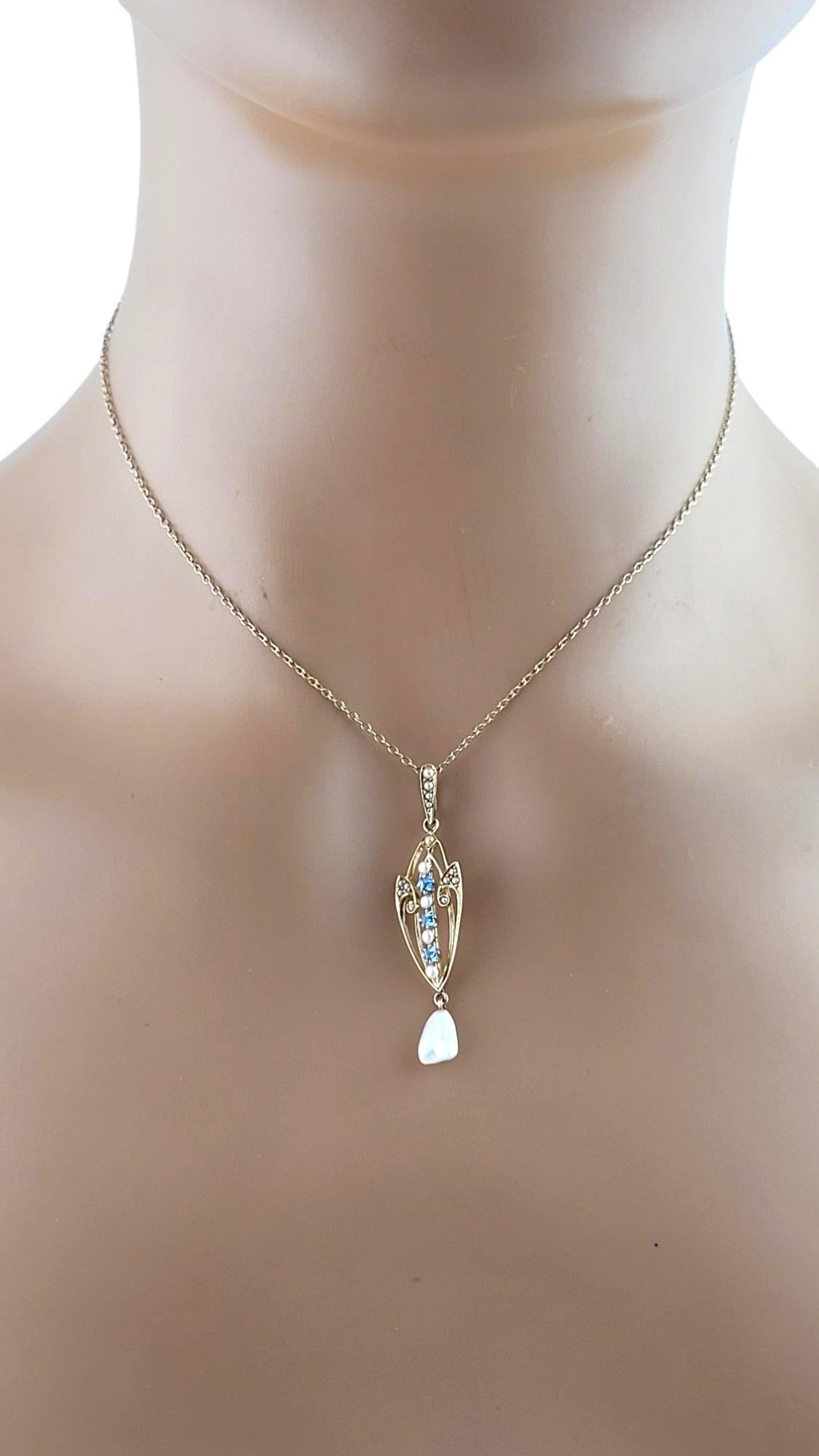 14K Yellow Gold Cultured Seed & Baroque Pearls with Blue Spinels Necklace #18096 For Sale 4