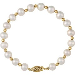 Bracciale in oro giallo 14K con perle d'acqua dolce bianche coltivate da 7 1/4".