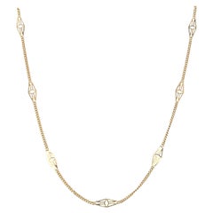 14k Yellow Gold Curb Chain and Filigree Station Link Necklace